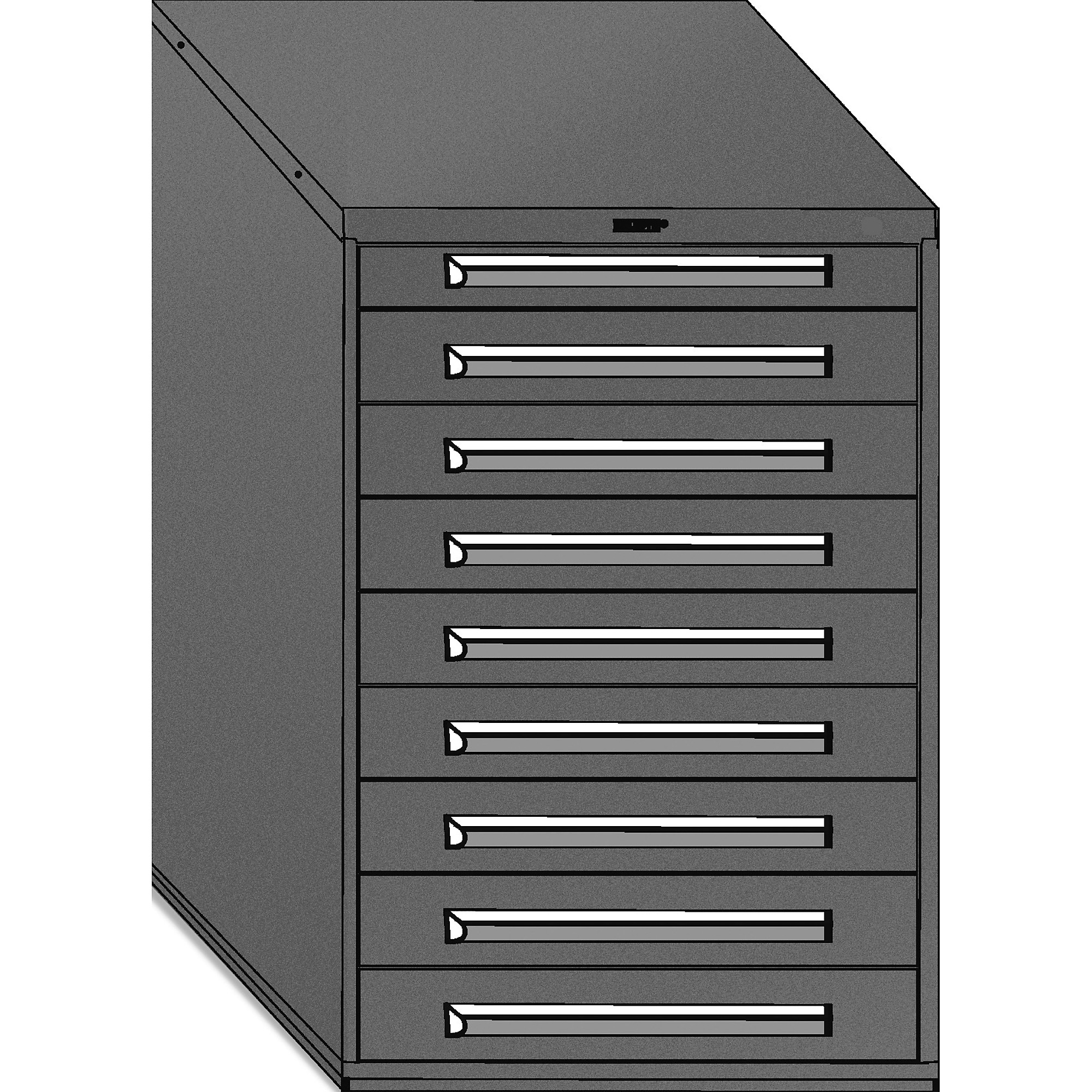 Equipto, 30in. wide Modular Drawer Cabinet- With Dividers, Height 44 in, Width 30 in, Drawers - 9 total, 1 3"h, 8 4.5"h ; Model # 4411-01-GY; Color: Smooth Office Gray